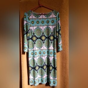 London Times Geometric Pattern Long Sleeve Dress